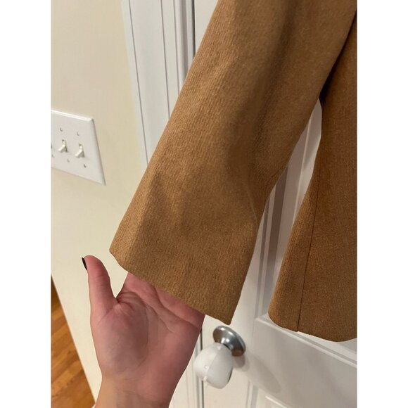 Anthropologie Tabitha Women's Beige Tan Wool Blend Ruffle Front Blazer Size 4 - Picture 3 of 4